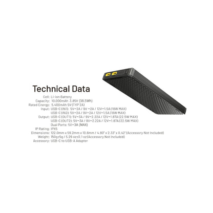 Nitecore NB10000 Gen 3 Ultra-Slim USB-C Power Bank - 18 Months Warranty