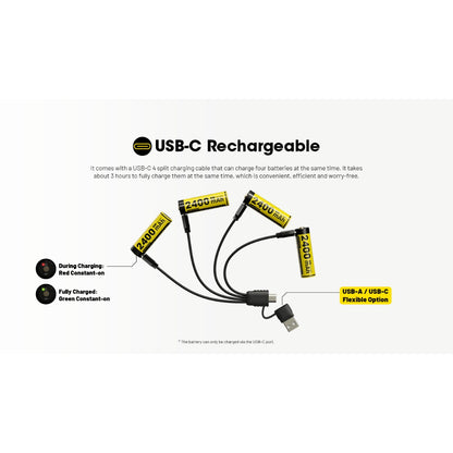 Nitecore NH2400 Rechargeable AA li-ion Battery USB-C 2400mAh
