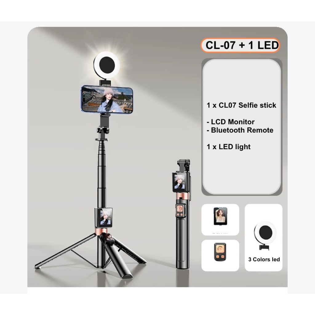 CL07 1.7m Selfie Stick Wireless Screen Monitor HD Screen Projector Tripod