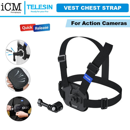 TELESIN Quick Release Chest Mount Strap for GoPro Hero Insta360 DJI OSMO Action Camera