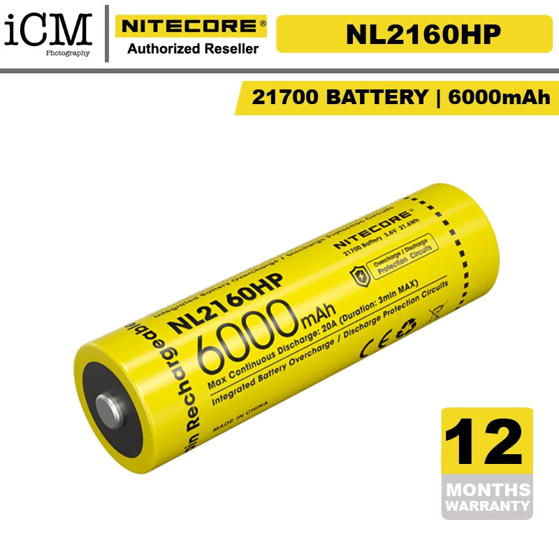 Nitecore NL2160HP 21700 Li-ion High Performance Battery 6000mAh