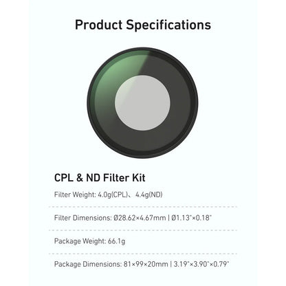 TELESIN Insta360 GO Ultra CPL ND (ND8/16/32) Filter Kit Set