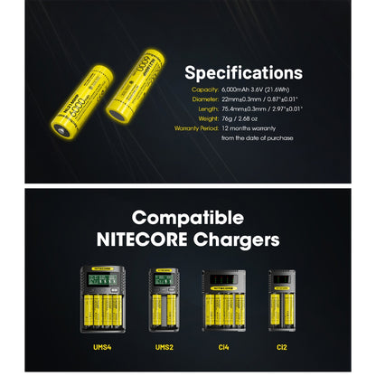 Nitecore NL2160HP 21700 Li-ion High Performance Battery 6000mAh