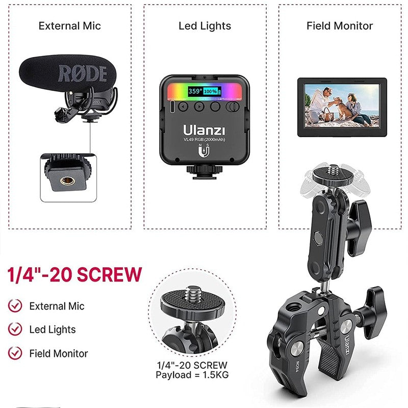 ULANZI R094 Multi-Functional Super Clamp Magic Arm Bicycle Bike Handle Bar Mount