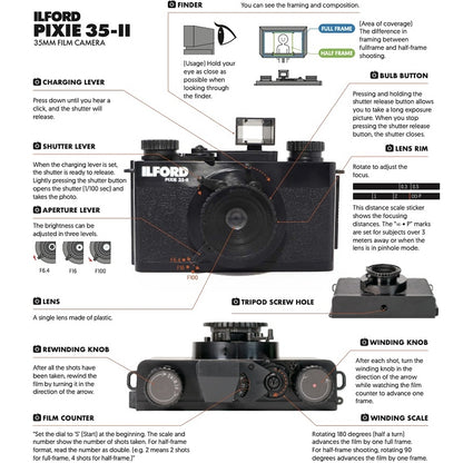 Ilford PIXIE 35-II 35mm Film Camera with Half Frame Adaptor
