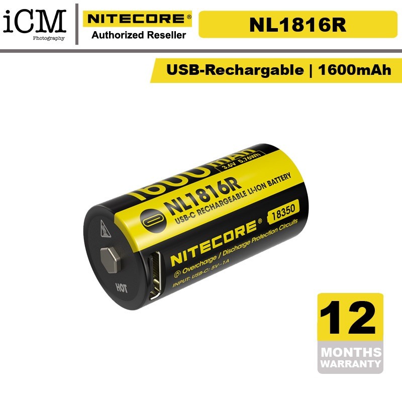 Nitecore NL1816R 1600mAh USB-C Rechargeable Battery for MT1C Pro