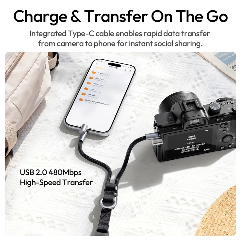 Ulanzi YF01 Y-Flex Strap with Quick Release Buckle 3-in-1 Camera Phone Strap with Charging Cable