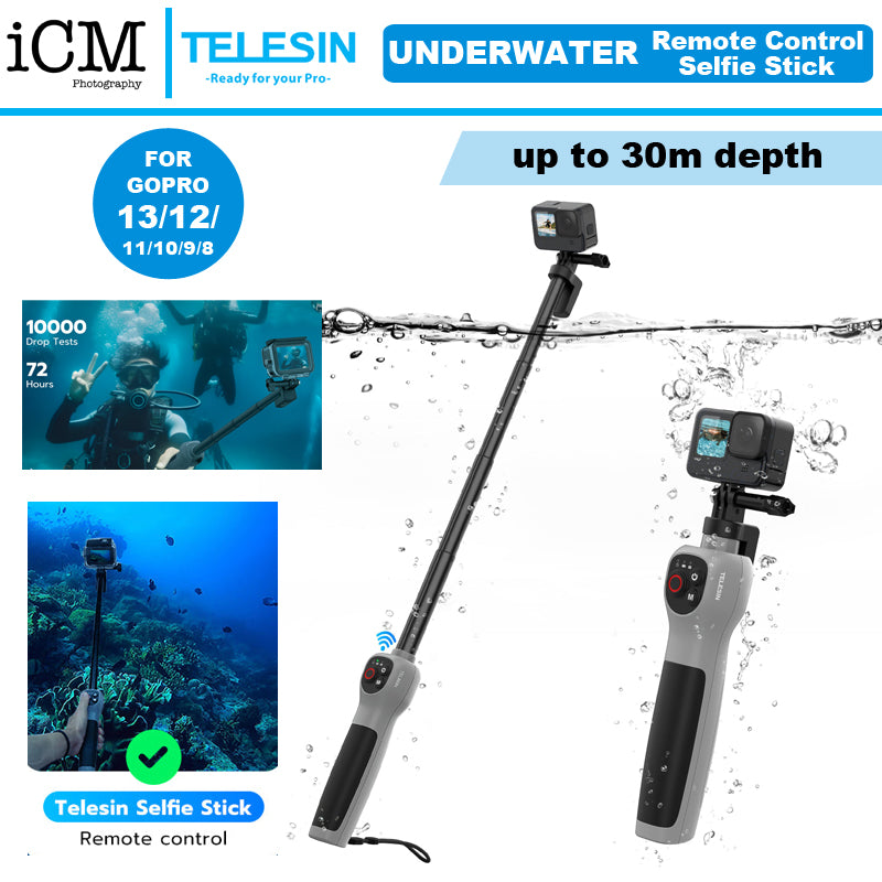 TELESIN Gopro underwater bluetooth remote control selfie stick up to 30m depth for GoPro 13 /12/11/10/9
